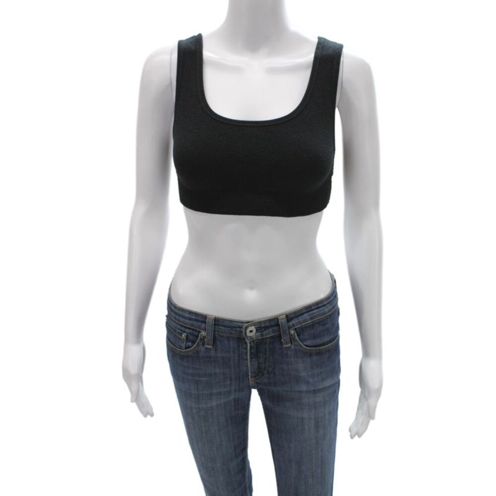Skims Womens Thermal Pullover Sports Bra Black Cotton Size Medium